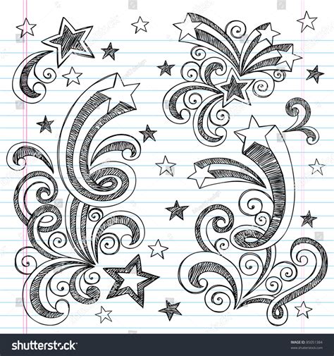 Shooting Stars Hand Drawn Sketchy Back To School Notebook Doodles With Starbursts Swirls And