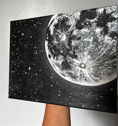 Moon and Stars Acrylic Painting Moonscape Artwork Black - Etsy