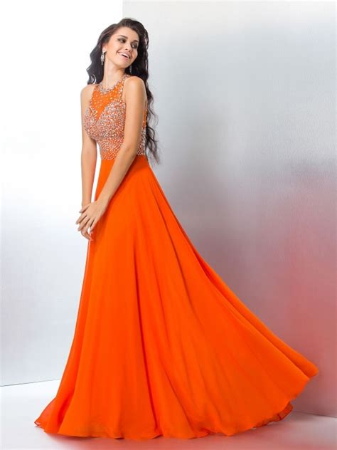 Trumpet Mermaid Scoop Beading Sleeveless Long Chiffon Dresses Hebeos