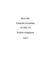 BUS 3301 Written Assignment Unit 7 Pdf BUS 3301 Financial Accounting