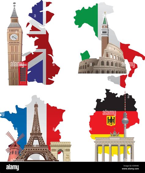 Concepto Ilustraciones De Monumentos Y Mapas De Europa Francia Italia