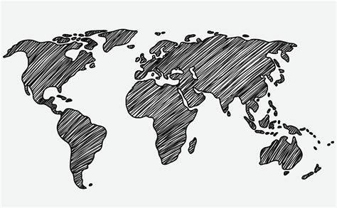 Freehand World Map Sketch On White Background Vector Art At