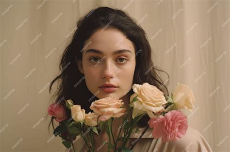 Premium Photo Woman Holding Colorful Flowers In Front Of Her Face