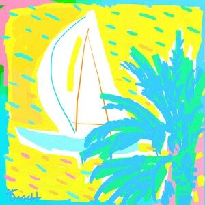 Sailboat With Palm Tree Ocean Painting By Artist Kelly Tracht Modern