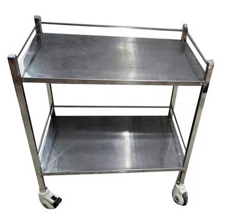 Silver Stainless Steel Hospital Instrument Trolley Size 1x2 5 Feet At