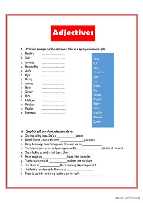 Adjectives Français FLE fiches pedagogiques pdf doc