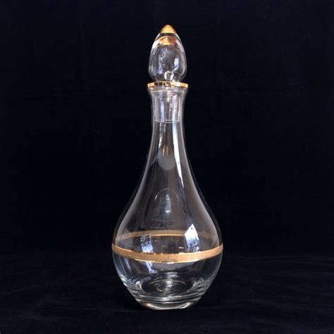 Vintage Clear Glass Decanter With Gold Trim And Stopper Wine Whiskey Or Liquor Decanter Glass