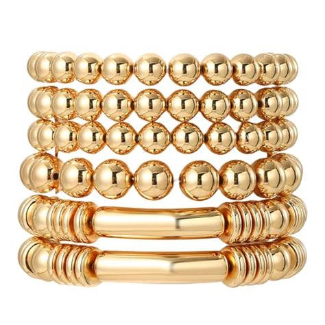 Elastic Stretch Adjustable Curved Tube Bracelet With Golden Beads