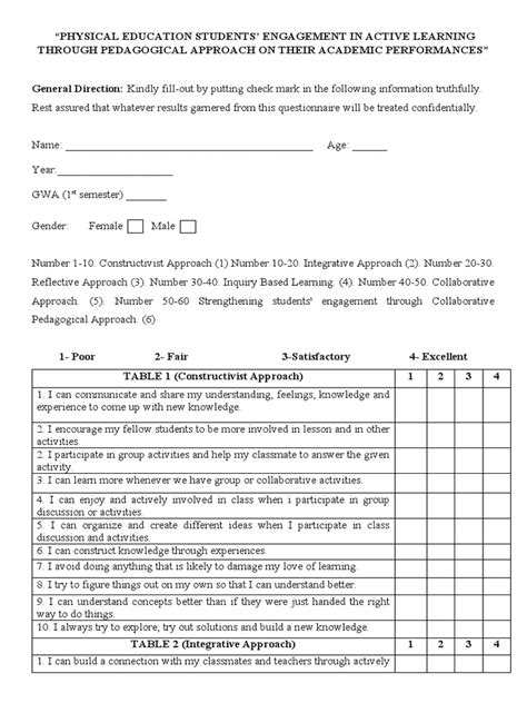 Questionnaire Thesis A4 Download Free Pdf Learning Experience