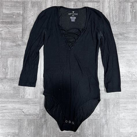 American Eagle Soft Sexy Black Ribbed Bodysuit Depop