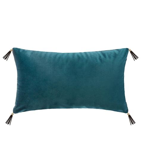 Coussin déhoussable Velours Bleu canard avec Pompons 30 x 50 cm Bricorama