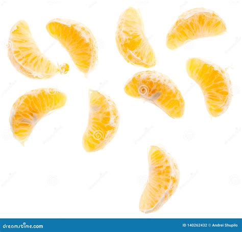 Juicy Slices Of Mandarin Isolated On White Background Stock Photo