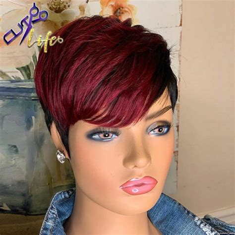 Red Burgundy 99j Ombre Color Short Wavy Bob Pixie Cut Full Etsy