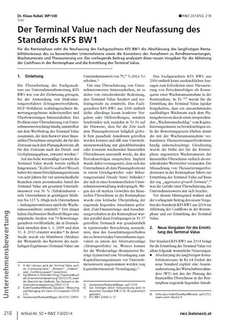 Der Terminal Value Nach Der Neufassung Des Standards Kfs Bw Rabel