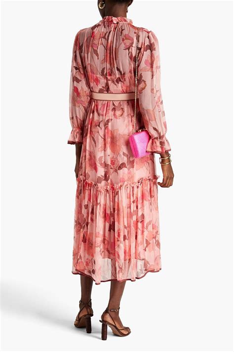 Zimmermann Ruffled Floral Print Silk Crepon Midi Dress The Outnet