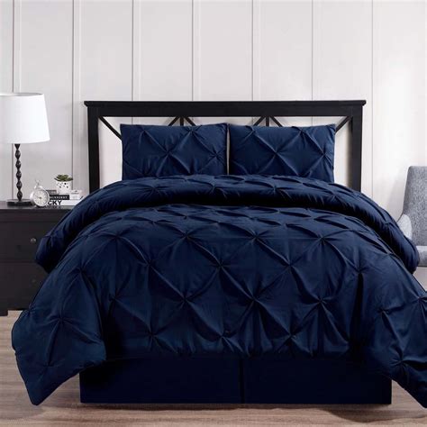 Luxury Soft Pinch Pleated Comforter Set In Navy Blue Adley And Company