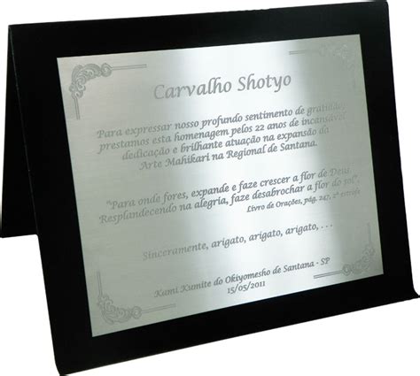 Placa de homenagem agradecendo pela dedicação PLACSTAR