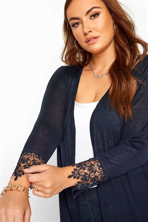 Navy Lace Trim Cardigan Yours Clothing