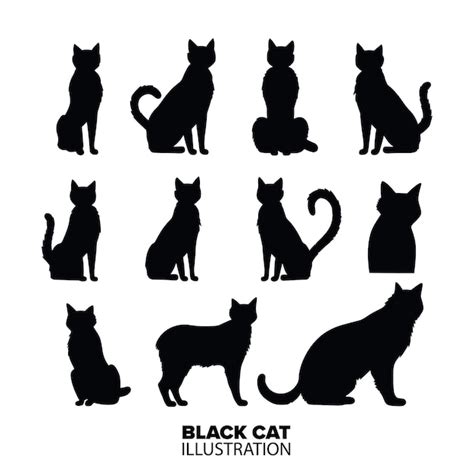 Premium Vector Black Cat Silhouette Collection Set Mystical Halloween