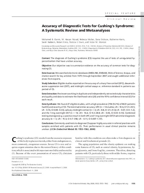 Pdf Accuracy Of Diagnostic Tests For Cushings Syndrome A Systematic