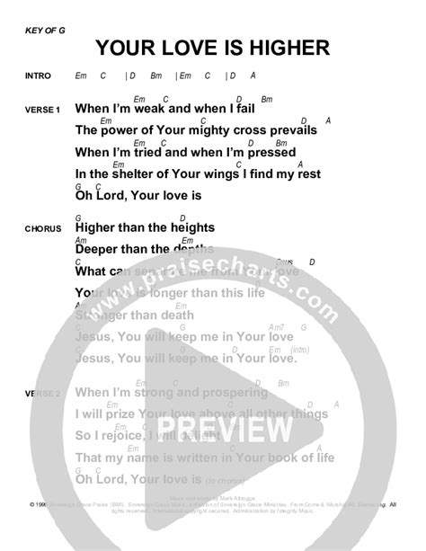 Your Love Is Higher Chords Pdf Sovereign Grace Praisecharts