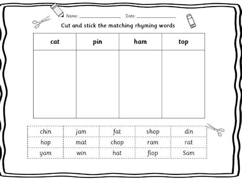 Rhyming Words Cut And Stick Worksheet Cvc Words Reception Year 1