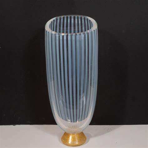 Seguso Viro Midcentury Hand Blown Murano Striated Glass Vase With