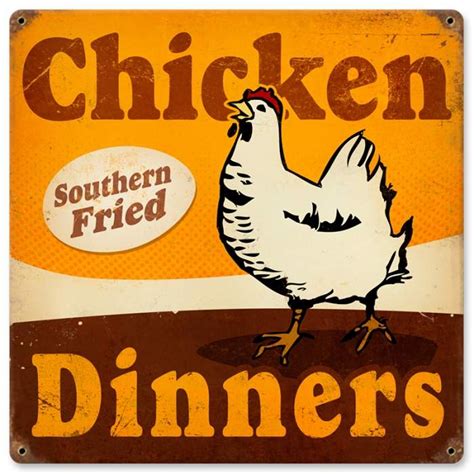 Vintage Chicken Dinners Metal Sign 12 x 12 Inches