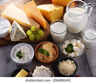 Variety Dairy Products Including Cheese Milk Stock Photo 2285035435 ...