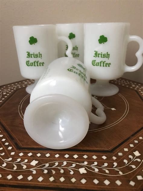 Vintage Irish Coffee Milk Glass Pedestal Mugs Shamrock Etsy