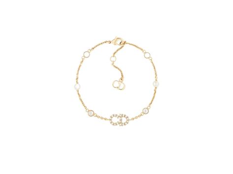 Sasom เครื่องประดับ Dior Clair D Lune Bracelet In Gold Finish Metal With White Resin Pearls