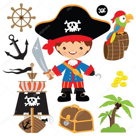 Bonito pirata menino vetor ilustração Vetor de Clipartlana 106204334