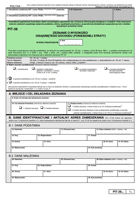 Formularz PIT 36 Do Druku PIT 36 Pobierz PDF Podatnik Info