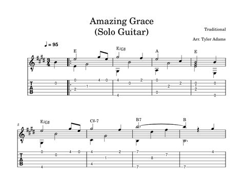 Amazing Grace Solo Guitar Arr Tyler Adams By Traditional Sheet Music For Solo Guitar At