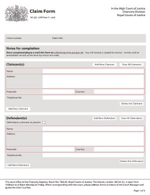 Fillable Online Justice Gov Claim Form Chancery Justice Gov Fax