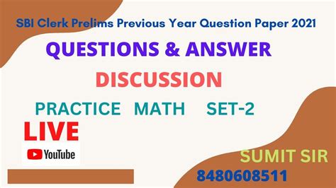 SBI Clerk Prelims Previous Year Question Paper 2021 Math Class 2 By