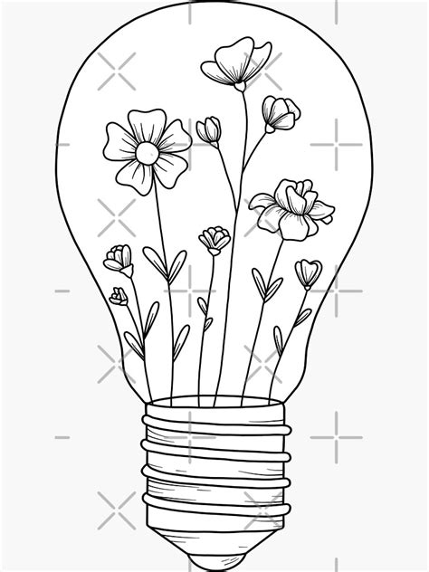 Light Bulb With Flowers Sticker For Sale By Jamie Maher Line Art