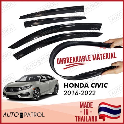 Honda Civic 2016 2022 Black Oem Unbreakable Type Rain Guard Window Visor Made In Thailand