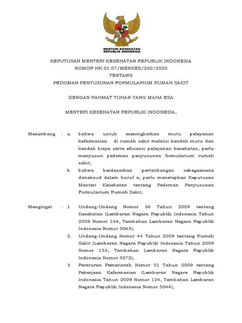 Kmk 2020 Ttg Pedoman Penyusunan Formularium Rumah Sakit Pdf