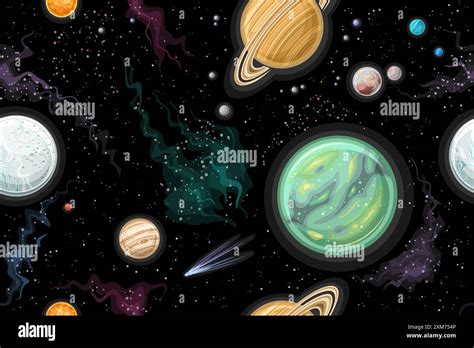 Vector Fantasy Space Card Horizontal Astronomical Poster With Cartoon