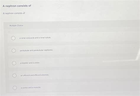 Solved A nephron consists ofA nephron consists ofMultiple | Chegg.com