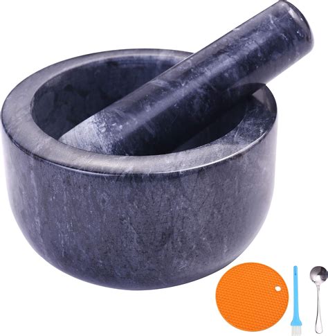 Aisiming Mortar And Pestle Set Polished Natural Marble Stone Guacamole Molcajete Bowl With Base