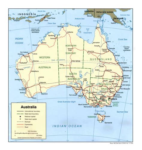 Detailed Political And Administrative Map Of Australia With Roads