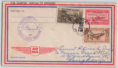 Philippines Manila To Hong Kong Clipper Airmail First Flight Cover