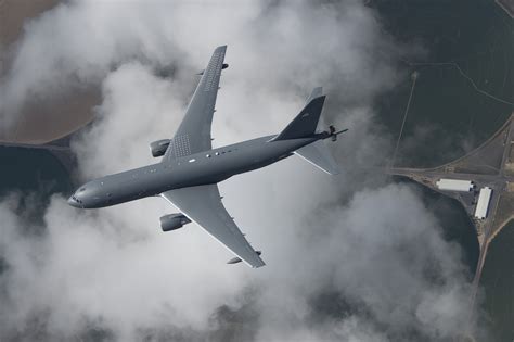 Boeing KC-46 Tanker Test Aircraft EMD1 on its fifth flight, with aerial refueling boom installed ...