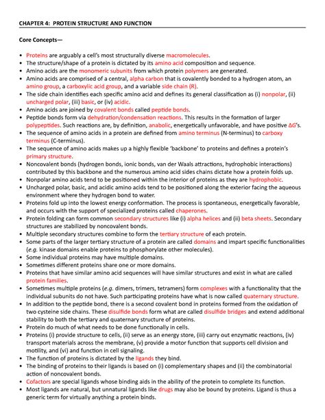 I Ch4 Core Concepts And Terminology Chapter 4 Protein Structure And Function Core Concepts