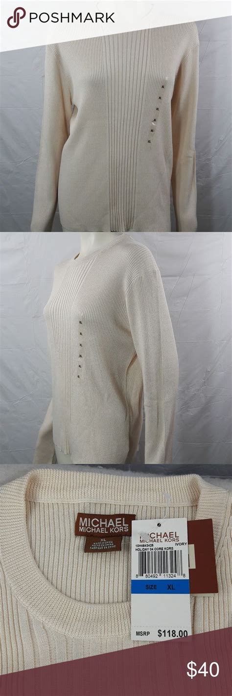 Michael Michael Kors Ivory Ribbed Knit Crewneck Sweater Size Xl