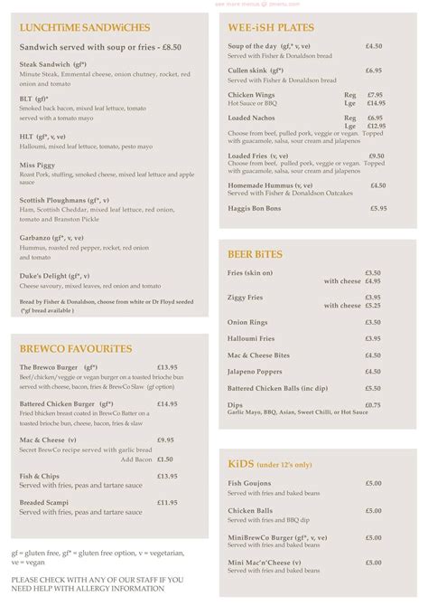 Online Menu Of St Andrews Brewing Co Caird Hall Restaurant Dundee