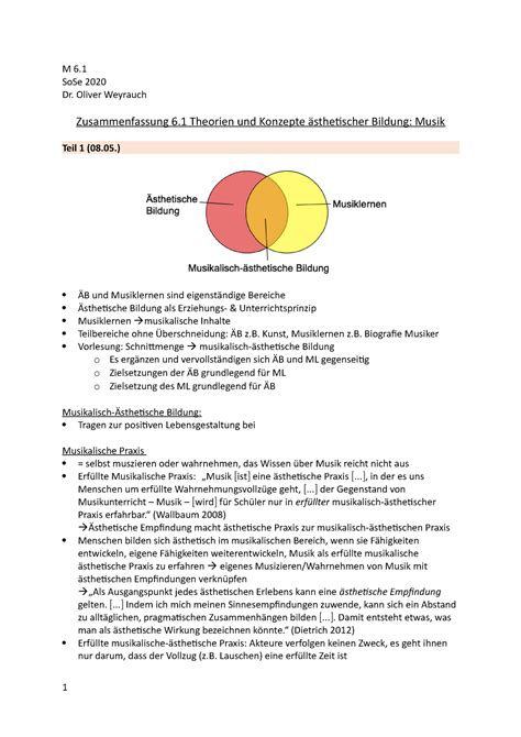 Zusammenfassung 6 1 Theorien und Konzepte ästhetischer Bildung Musik