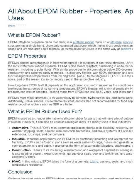 All About EPDM Rubber - Properties, Applications and Uses | PDF ...